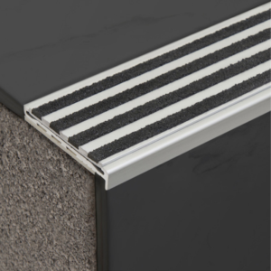 Aluminium Safety Stair Nosing with Striped Carborundum Insert