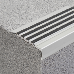Aluminium Stair Nosing with striped Carb insert and lumo strip