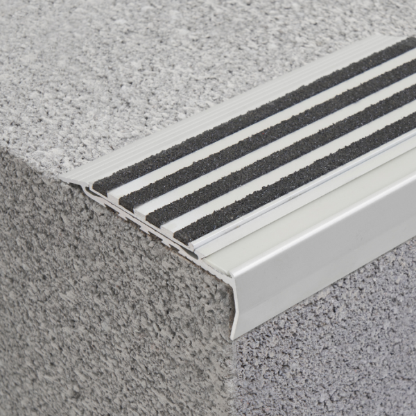 Aluminium Stair Nosing with striped Carb insert and lumo strip