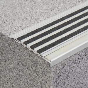 Aluminium Stair Nosing with Striped Carb Insert and Lumo Strip