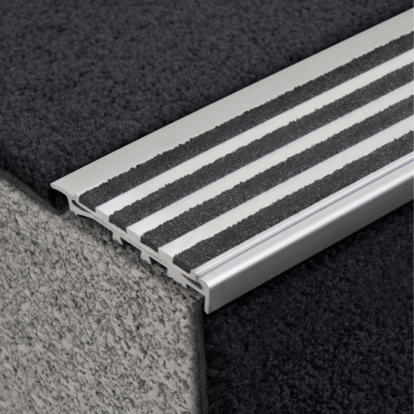 Aluminium Stair Nosing with Striped Carborundum Insert