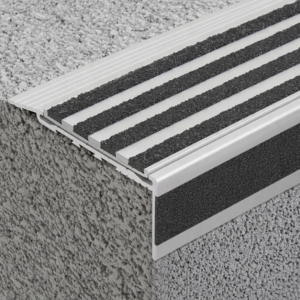 Aluminium Safety Stair Nosing with Striped Carb Insert and Front Insert